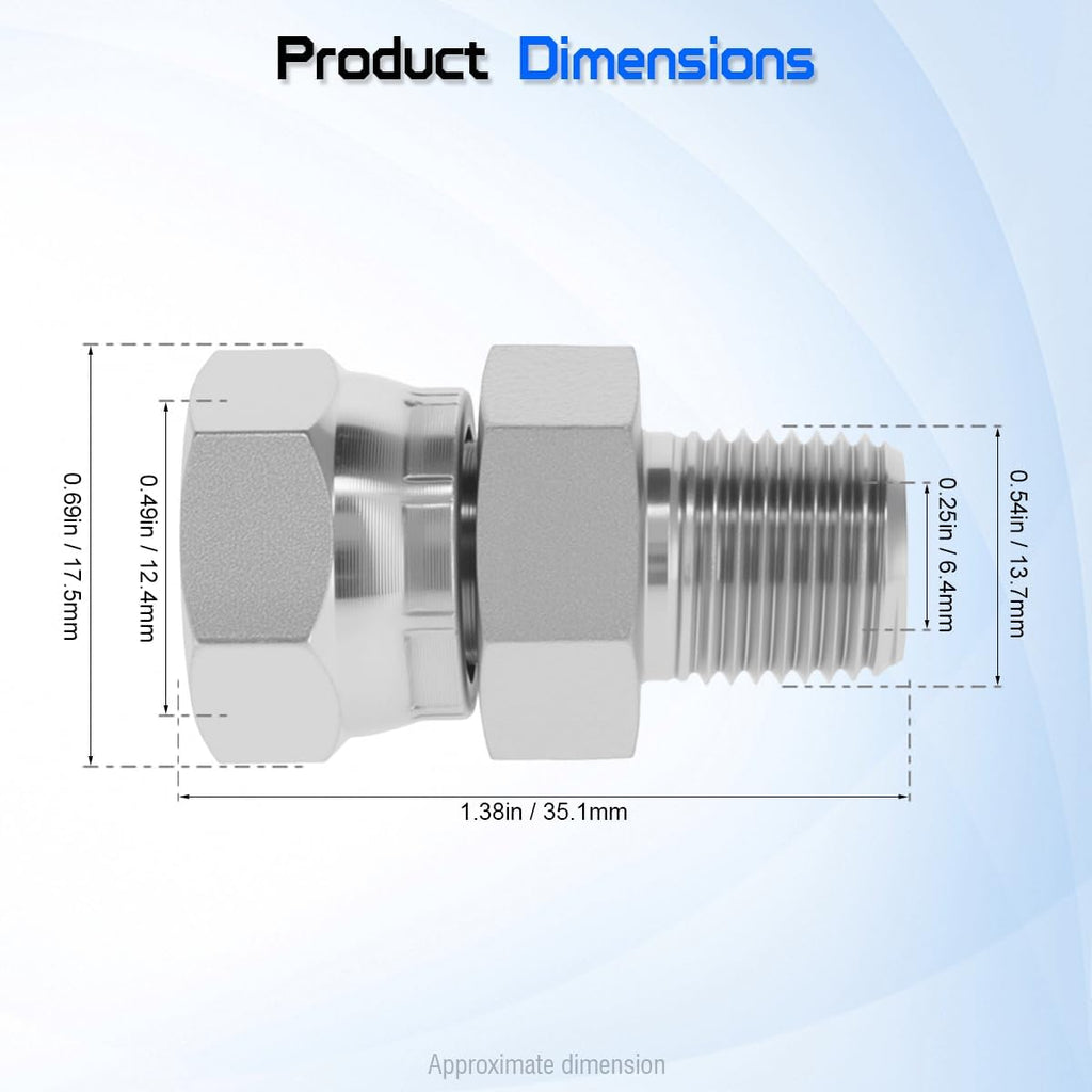 Hydraulic Swivel Adapter， 1/4" NPTF Male x 1/4" NPSM Female, 1404-04-04 Carbon SteelStraight Pipe Joints, for Hydraulic Hose Fitting(2 Pack)