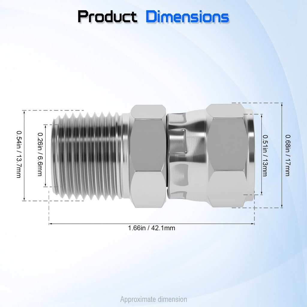 Hydraulic Swivel Adapter 1/4" Male NPTF x 3/8" Female JIC 37°,6505-04-06 Carbon Steel 360° Straight Pipe Joints Connector for Hydraulic Hose Fitting(2 Pack)