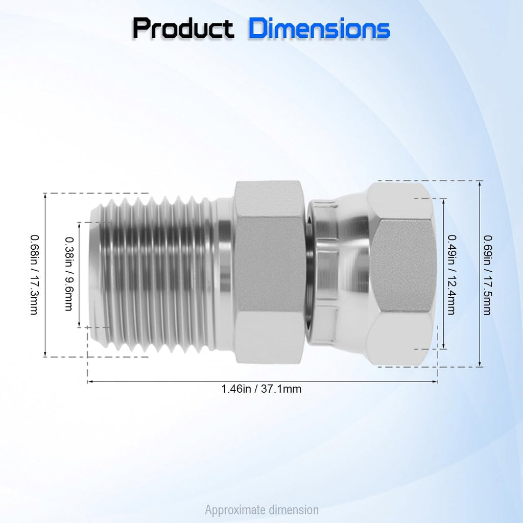 Hydraulic Swivel Adapter,3/8" NPTF Male to 1/4" NPSM Female, 1404-06-04Carbon SteelStraight Pipe Joints, for Hydraulic Hose Fitting(2 Pack)