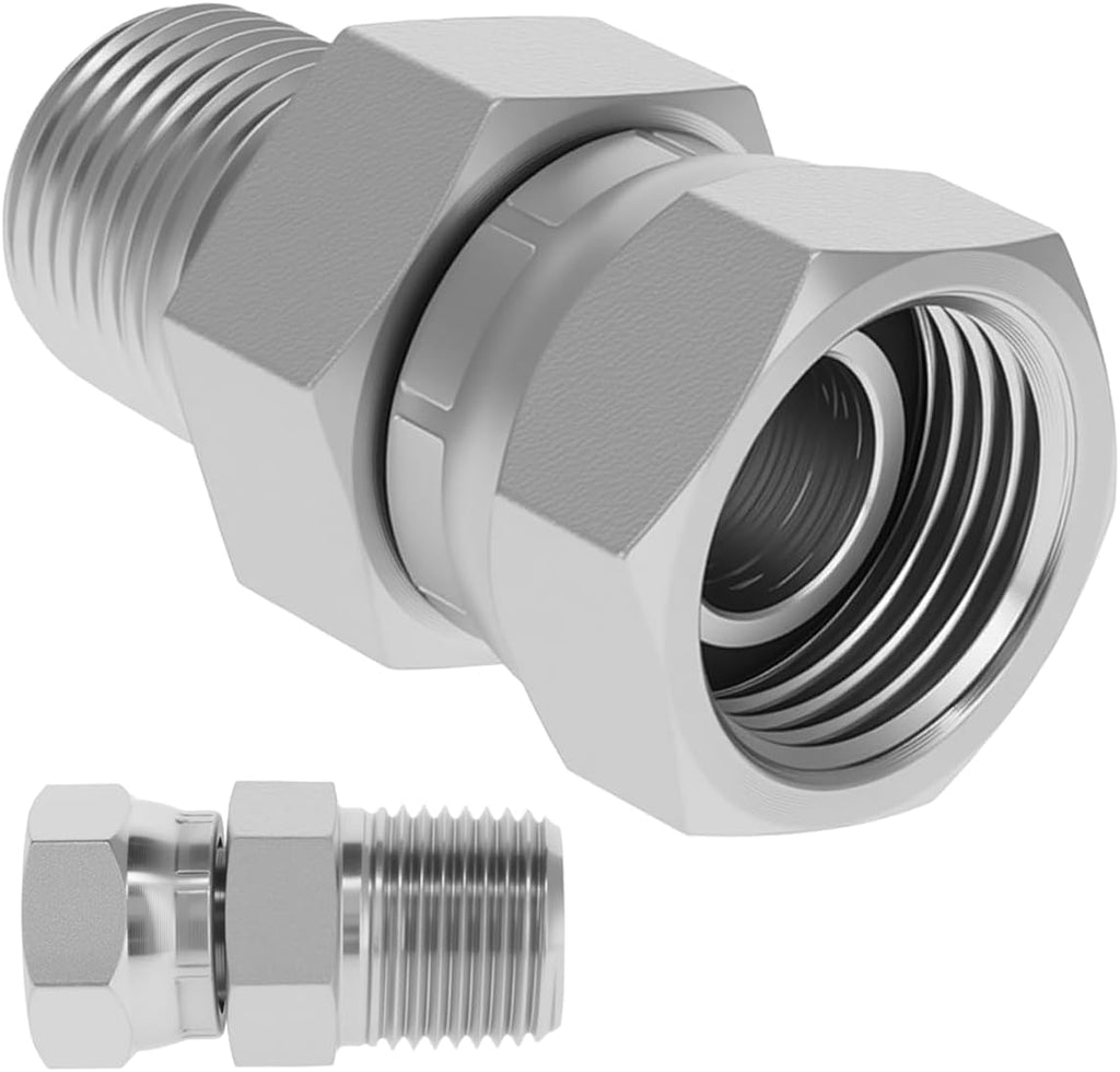 Hydraulic Swivel Adapter,3/8" NPTF Male to 1/4" NPSM Female, 1404-06-04Carbon SteelStraight Pipe Joints, for Hydraulic Hose Fitting(2 Pack)