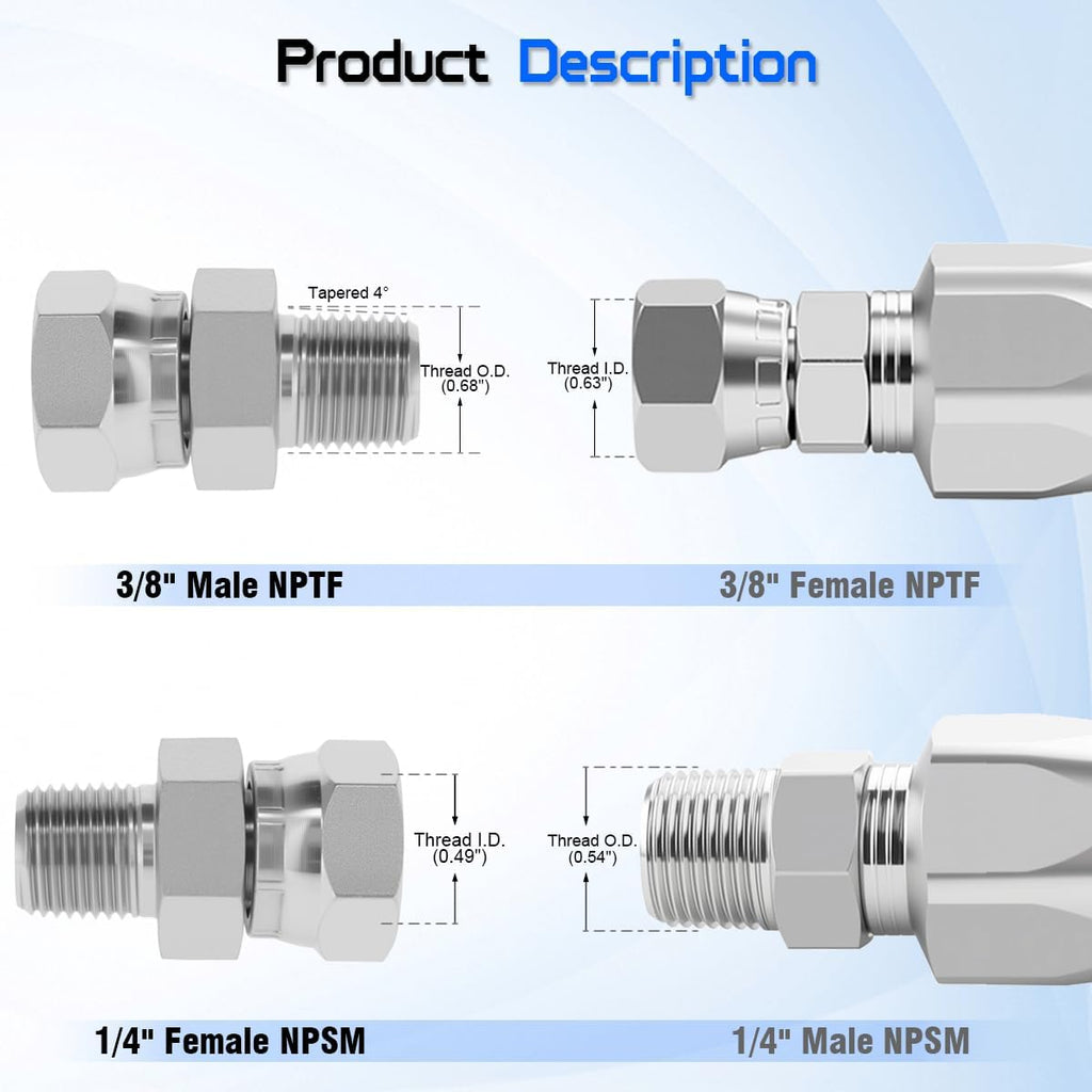 Hydraulic Swivel Adapter,3/8" NPTF Male to 1/4" NPSM Female, 1404-06-04Carbon SteelStraight Pipe Joints, for Hydraulic Hose Fitting(2 Pack)