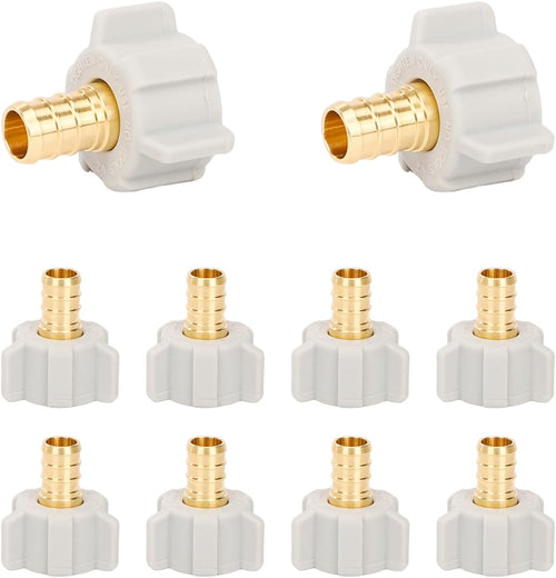 10PCS PEX Fitting 1/2" x 1/2" Female NPT Thread Swivel Adapter Barb Crimp Brass Fittings No Lead Brass ASTM F1807 & NSF Certified Anti-Leak Design for PEX Tubing