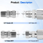 Hydraulic Swivel Adapter 1/4" Male NPTF x 3/8" Female JIC 37°,6505-04-06 Carbon Steel 360° Straight Pipe Joints Connector for Hydraulic Hose Fitting(2 Pack)