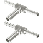 Nickel Plated Brass Reducing Tee Hose Barb, 5/16" X 1/4" X 5/16" ID, 3-Way Connector with Stainless Steel Clamp for Fuel, Coolant, Air & Vacuum Lines, Corrosion-Resistant (Pack of 2)
