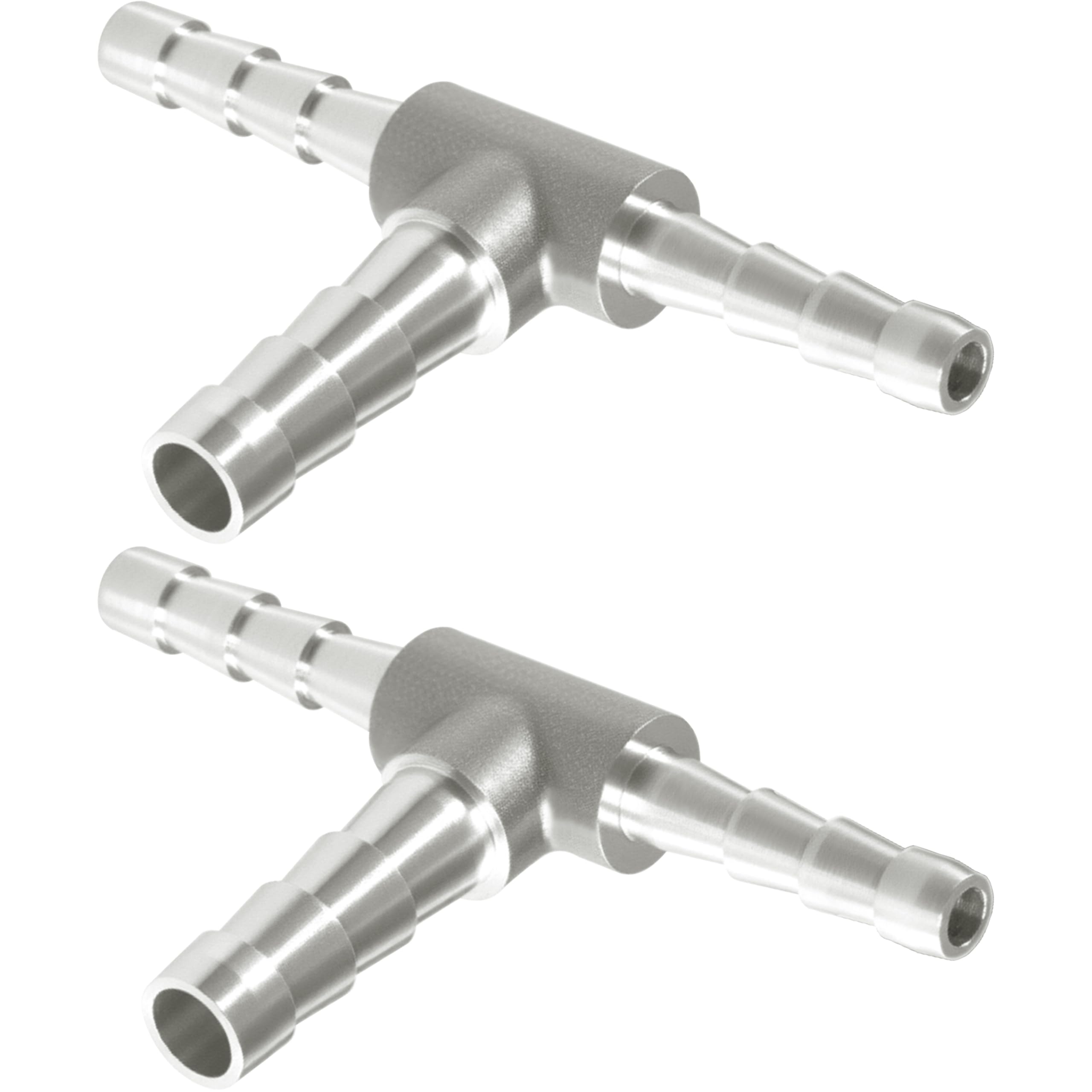 Nickel Plated Brass Reducing Tee Hose Barb, 5/16" X 1/4" X 5/16" ID, 3-Way Connector with Stainless Steel Clamp for Fuel, Coolant, Air & Vacuum Lines, Corrosion-Resistant (Pack of 2)