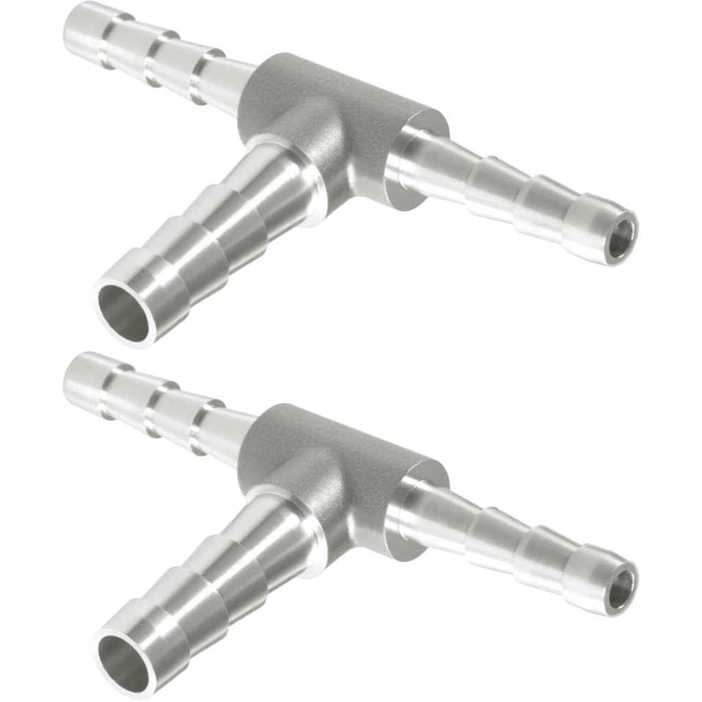 Nickel Plated Brass Reducing Tee Hose Barb, 5/16" X 1/4" X 5/16" ID, 3-Way Connector with Stainless Steel Clamp for Fuel, Coolant, Air & Vacuum Lines, Corrosion-Resistant (Pack of 2)