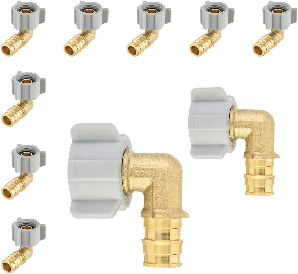 10-Pack Niikappu Pex-A Expansion Fitting, 1/2" Pex-A x 1/2" Female NPT Swivel Elbow, Brass Expansion Pipe Fitting for PEX A Pipe