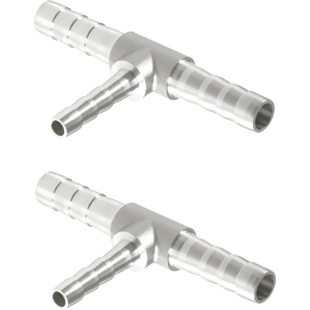 Nickel Plated Brass Reducing Tee Hose Barb, 5/16" X 1/4" X 5/16" ID, 3-Way Connector with Stainless Steel Clamp for Fuel, Coolant, Air & Vacuum Lines, Corrosion-Resistant (Pack of 2)