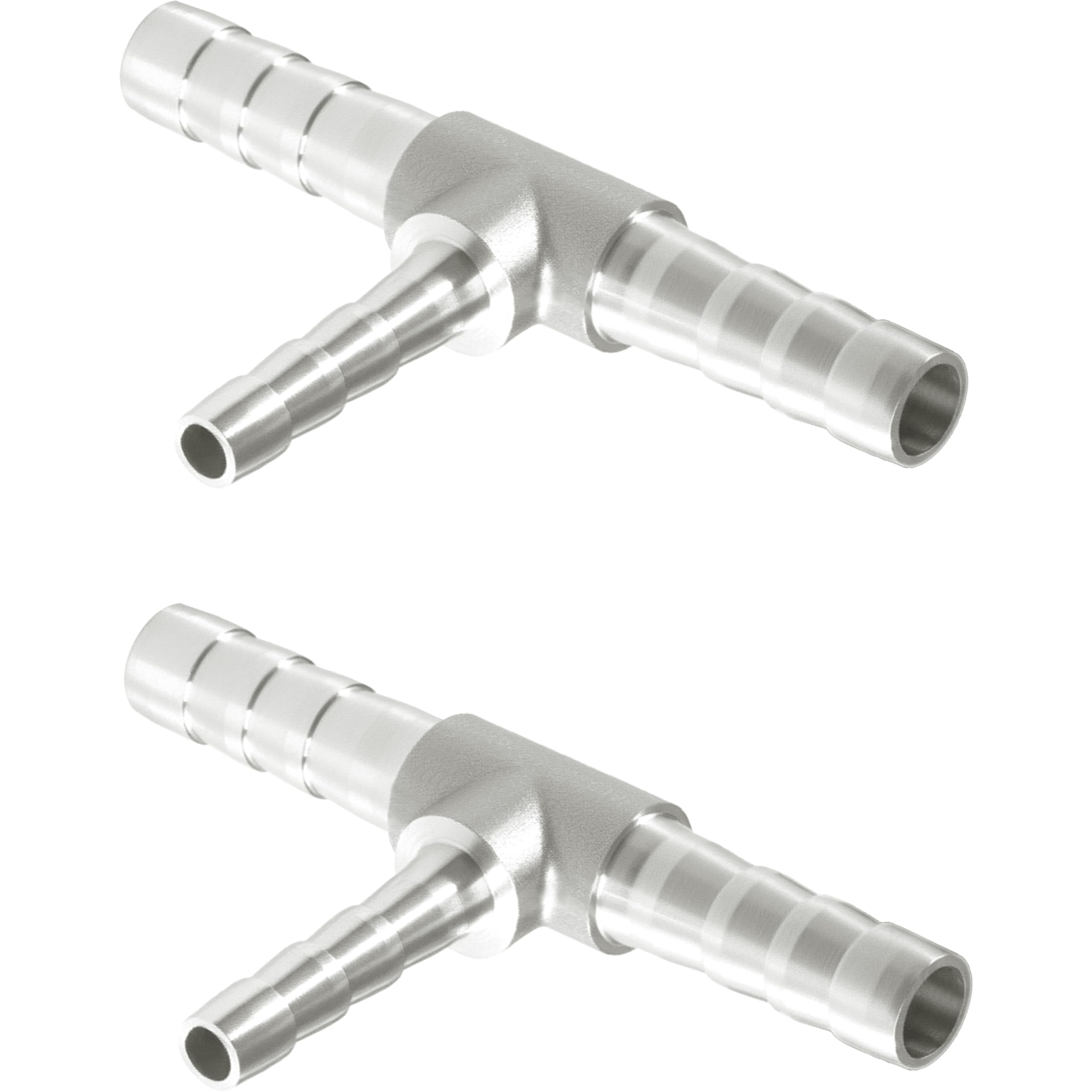Nickel Plated Brass Reducing Tee Hose Barb, 5/16" X 1/4" X 5/16" ID, 3-Way Connector with Stainless Steel Clamp for Fuel, Coolant, Air & Vacuum Lines, Corrosion-Resistant (Pack of 2)