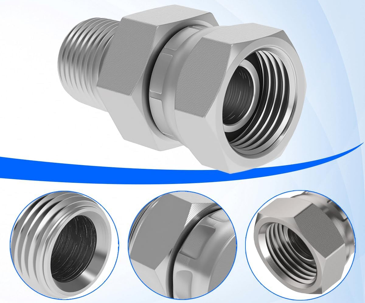 Hydraulic Swivel Adapter， 1/4" NPTF Male x 1/4" NPSM Female, 1404-04-04 Carbon SteelStraight Pipe Joints, for Hydraulic Hose Fitting(2 Pack)