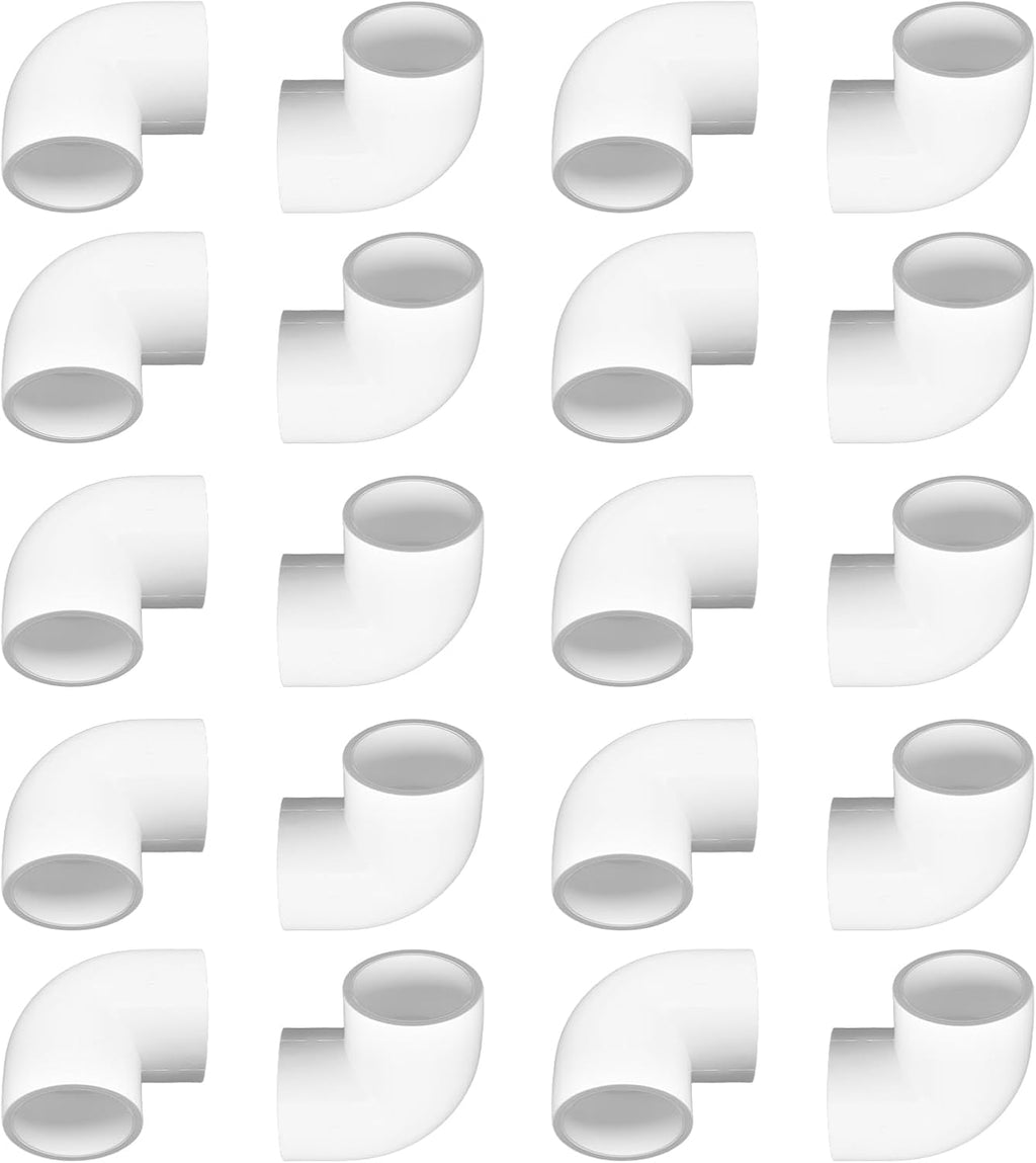 PVC Fitting Elbow Connector, Furniture Grade Elbow Side Outlet, PVC Corner Fittings for Building Furniture Greenhouse Shed Pipe Fittings Tent Connection (2 Way 90 Degree（20Packs）, 1")
