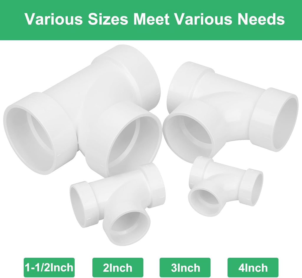 3Pack 2IN PVC DWV Sanitary Tee 3-Way PVC Pipe Fittings Adapter Furniture Build Grade SCH40 PVC Elbow Fittings Connector for Drain, Waste, Vent
