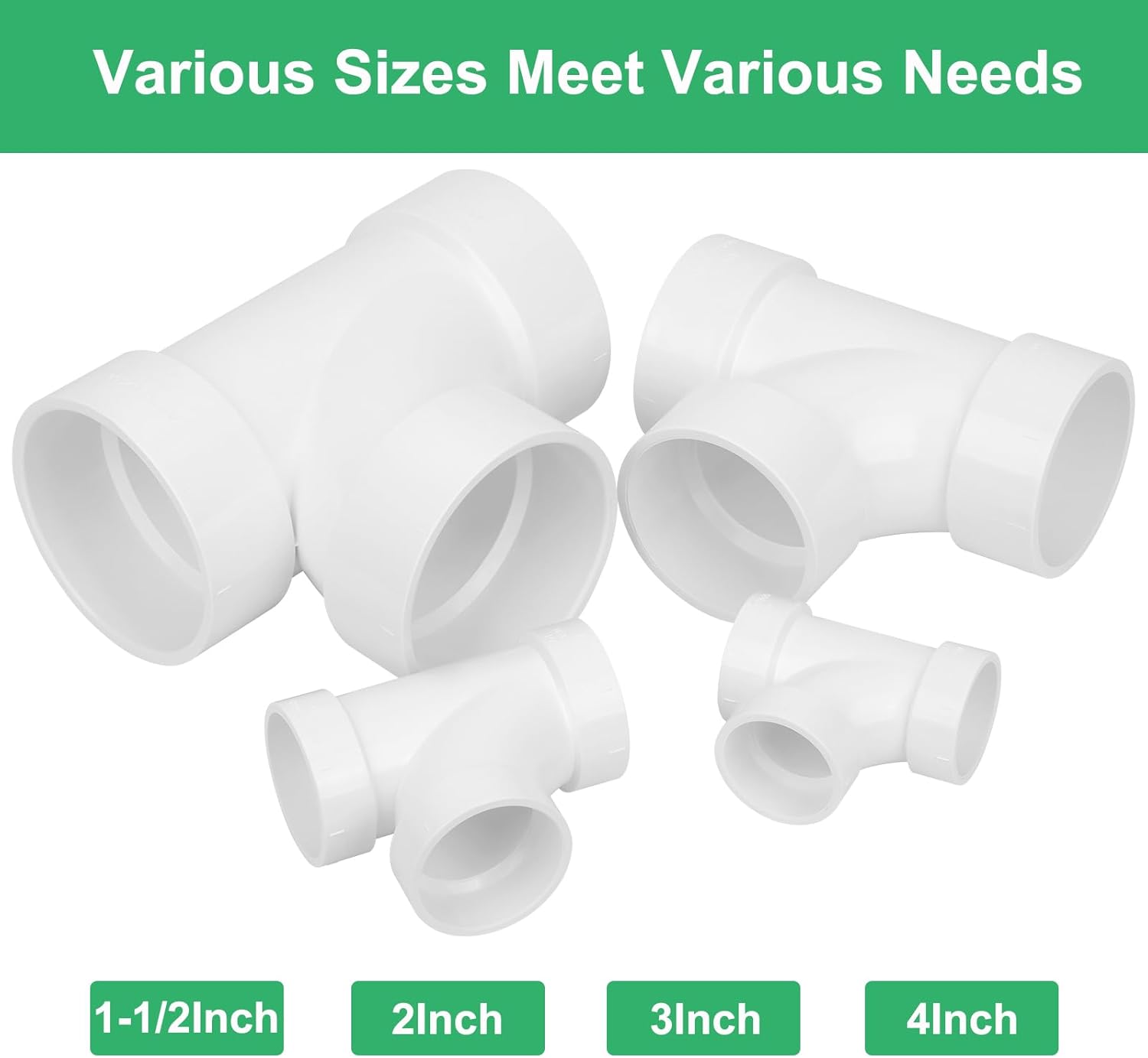 3Pack 2IN PVC DWV Sanitary Tee 3-Way PVC Pipe Fittings Adapter Furniture Build Grade SCH40 PVC Elbow Fittings Connector for Drain, Waste, Vent