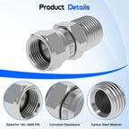 Hydraulic Swivel Adapter 1/4" Male NPTF x 3/8" Female JIC 37°,6505-04-06 Carbon Steel 360° Straight Pipe Joints Connector for Hydraulic Hose Fitting(2 Pack)