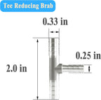 Nickel Plated Brass Reducing Tee Hose Barb, 5/16" X 1/4" X 5/16" ID, 3-Way Connector with Stainless Steel Clamp for Fuel, Coolant, Air & Vacuum Lines, Corrosion-Resistant (Pack of 2)
