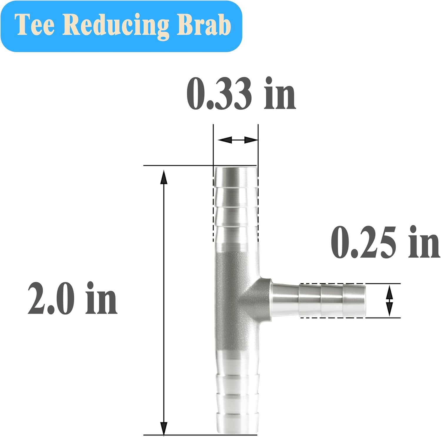 Nickel Plated Brass Reducing Tee Hose Barb, 5/16" X 1/4" X 5/16" ID, 3-Way Connector with Stainless Steel Clamp for Fuel, Coolant, Air & Vacuum Lines, Corrosion-Resistant (Pack of 2)