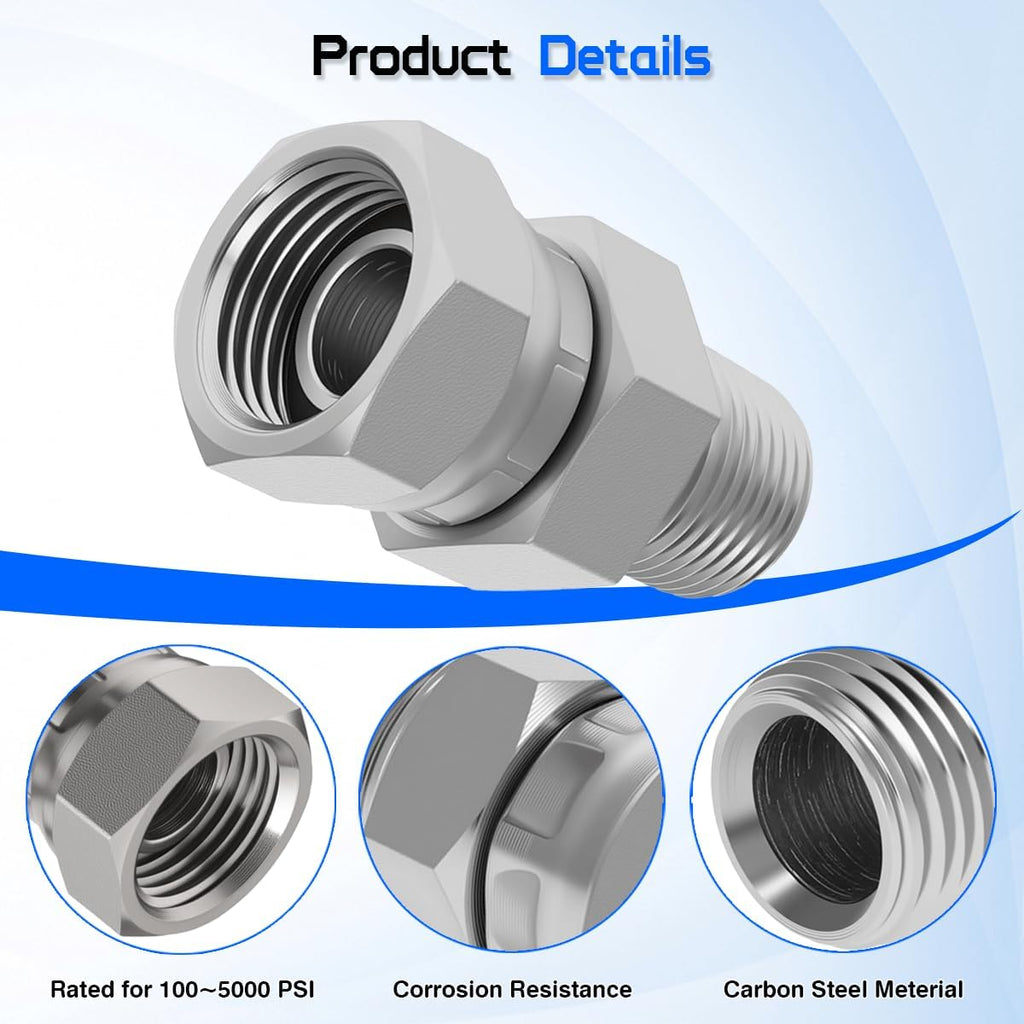 Hydraulic Swivel Adapter,3/8" NPTF Male to 1/4" NPSM Female, 1404-06-04Carbon SteelStraight Pipe Joints, for Hydraulic Hose Fitting(2 Pack)