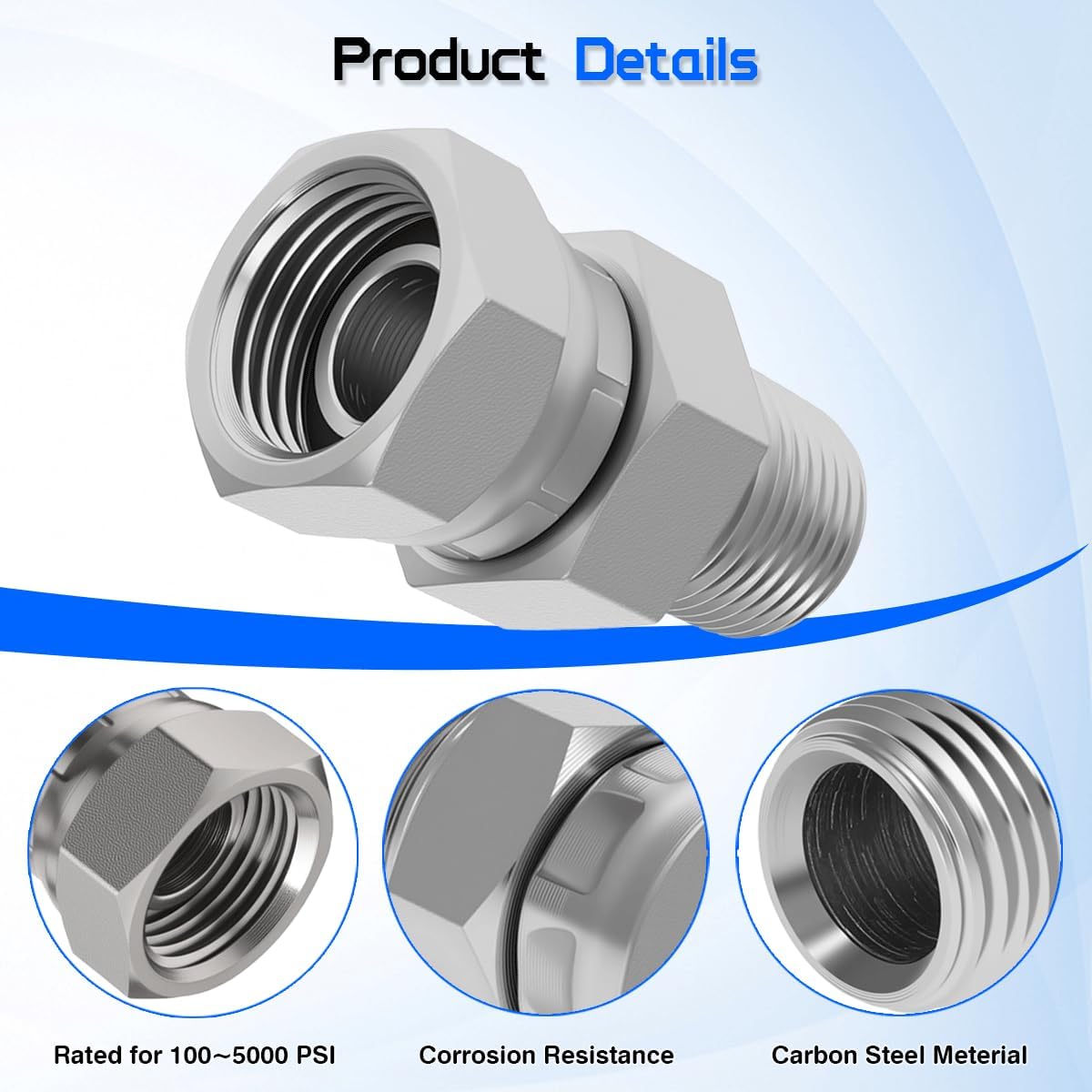Hydraulic Swivel Adapter,3/8" NPTF Male to 1/4" NPSM Female, 1404-06-04Carbon SteelStraight Pipe Joints, for Hydraulic Hose Fitting(2 Pack)