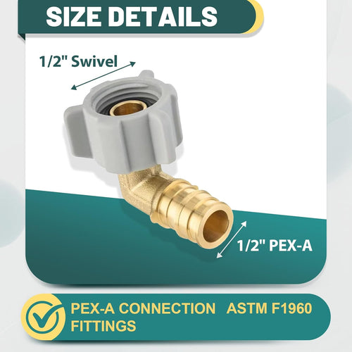 10-Pack Niikappu Pex-A Expansion Fitting, 1/2" Pex-A x 1/2" Female NPT Swivel Elbow, Brass Expansion Pipe Fitting for PEX A Pipe