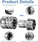 5 Pack Garden Hose Quick Release Connect Fittings, 1/2 to 3/4 Inch GHT Garden Hose Adapter, Stainless Steel Heavy Duty Water Hose Connector Fitting sets for Hoses and Sprayers