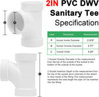 3Pack 2IN PVC DWV Sanitary Tee 3-Way PVC Pipe Fittings Adapter Furniture Build Grade SCH40 PVC Elbow Fittings Connector for Drain, Waste, Vent