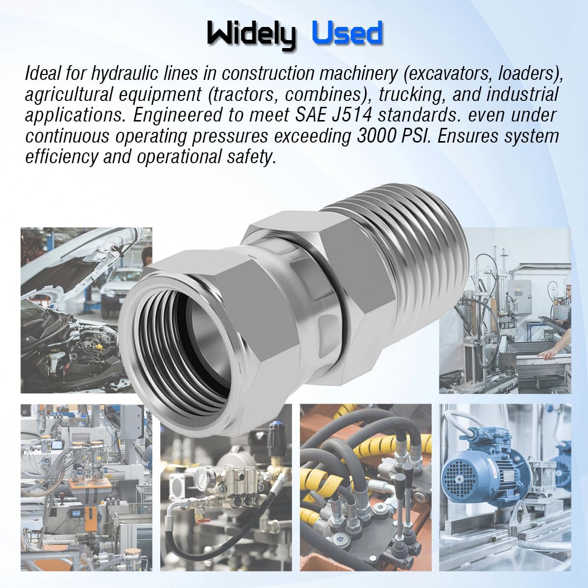 Hydraulic Swivel Adapter 1/4" Male NPTF x 3/8" Female JIC 37°,6505-04-06 Carbon Steel 360° Straight Pipe Joints Connector for Hydraulic Hose Fitting(2 Pack)