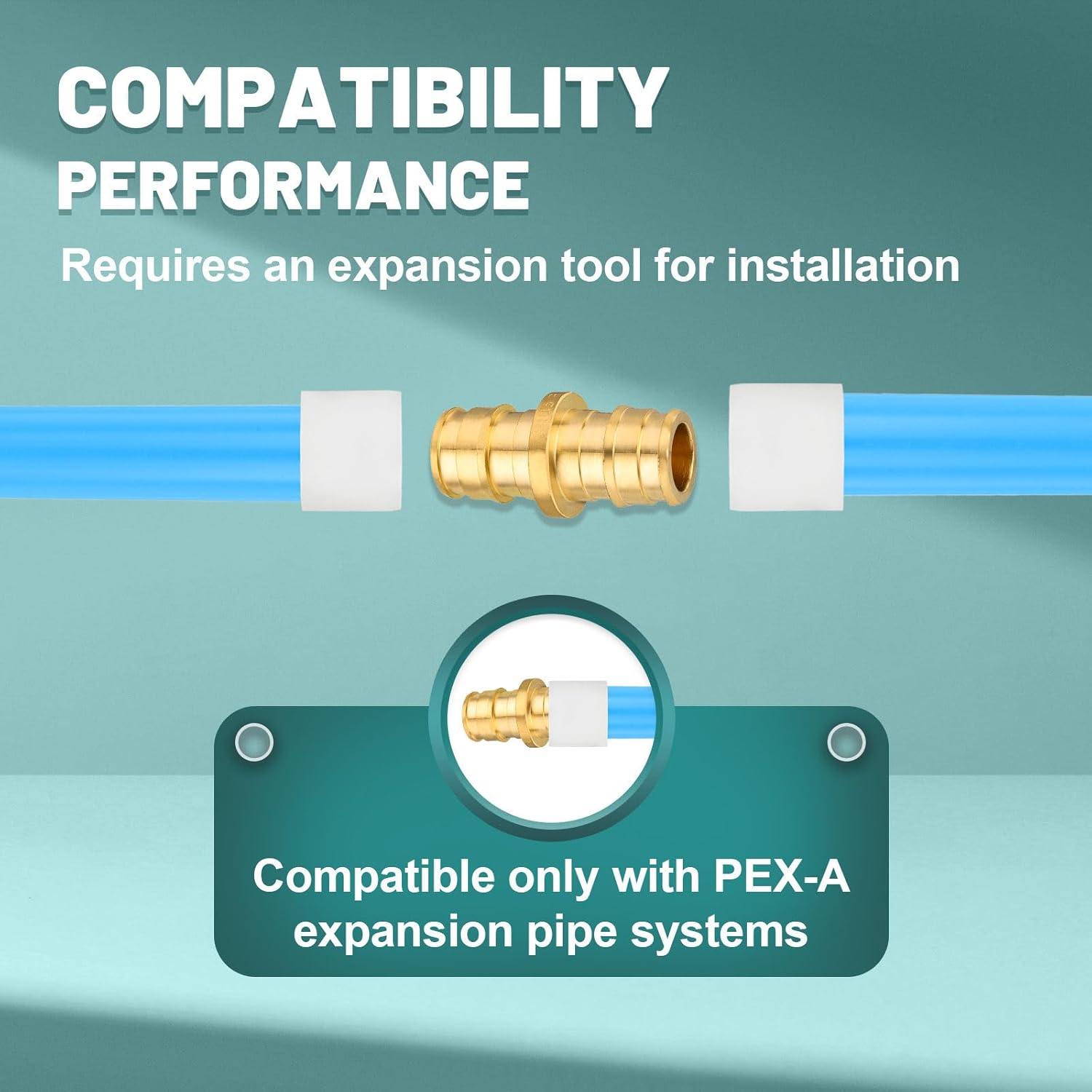 10-Pack Niikappu Pex Expansion Fitting, 1/2" x 1/2" Pex-A Coupling, Brass Expansion Pipe Fitting for PEX A Pipe