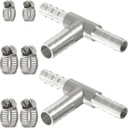 Nickel Plated Brass Reducing Tee Hose Barb, 5/16" X 1/4" X 5/16" ID, 3-Way Connector with Stainless Steel Clamp for Fuel, Coolant, Air & Vacuum Lines, Corrosion-Resistant (Pack of 2)