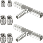Nickel Plated Brass Reducing Tee Hose Barb, 5/16" X 1/4" X 5/16" ID, 3-Way Connector with Stainless Steel Clamp for Fuel, Coolant, Air & Vacuum Lines, Corrosion-Resistant (Pack of 2)
