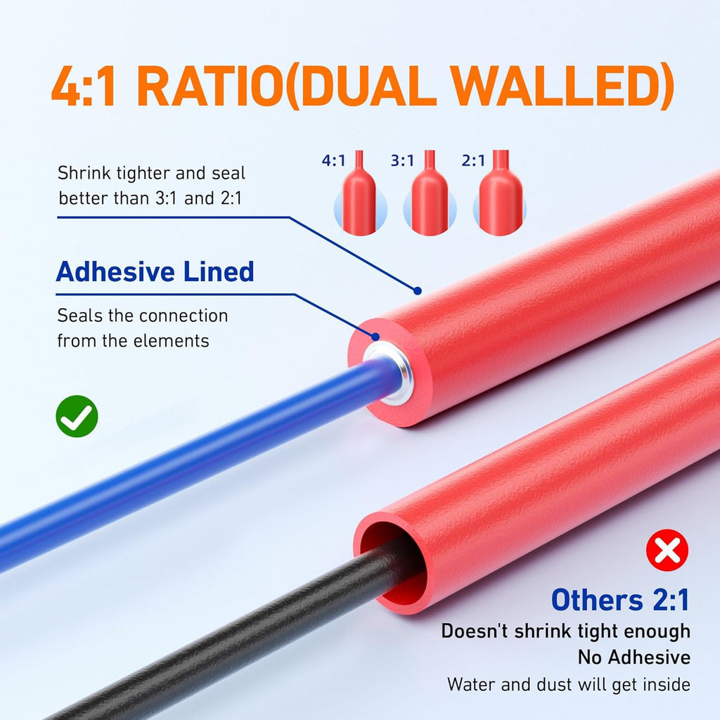 500 Pcs Heat Shrink Tubing Kit - 4:1 Ratio Adhesive Lined, Marine Grade Shrink Wrap - Industrial Heat Shrink Tubing,Black&Red