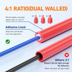 500 Pcs Heat Shrink Tubing Kit - 4:1 Ratio Adhesive Lined, Marine Grade Shrink Wrap - Industrial Heat Shrink Tubing,Black&Red