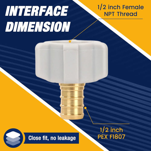 10PCS PEX Fitting 1/2" x 1/2" Female NPT Thread Swivel Adapter Barb Crimp Brass Fittings No Lead Brass ASTM F1807 & NSF Certified Anti-Leak Design for PEX Tubing