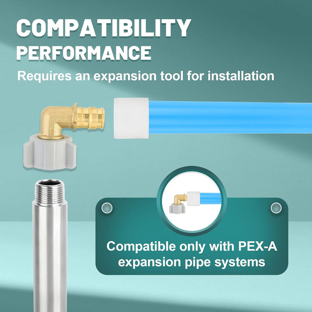 10-Pack Niikappu Pex-A Expansion Fitting, 1/2" Pex-A x 1/2" Female NPT Swivel Elbow, Brass Expansion Pipe Fitting for PEX A Pipe