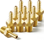 Brass Hose Barb Fitting, 1/8" Barb x 1/8" MNPT, 10-Pack, Male NPT to Hose Connector for Air, Fuel & Fluid Lines (1/8"ID to 1/8NPT)
