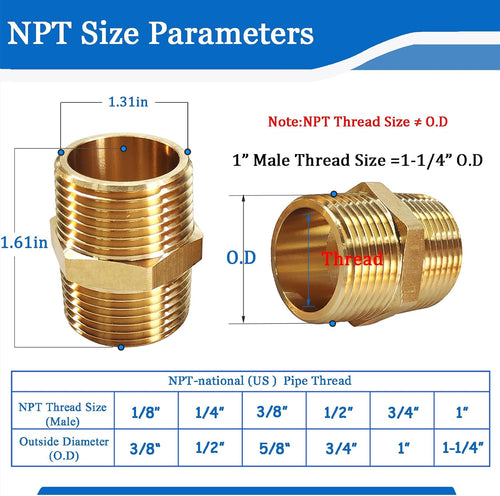 2PCS Hex Brass Nipples 1"NPT Male X 1" NPT Male Pipe Fitting 1 inch Brass Pipe Nipples Pipe Adapter Fittings Heavy Equal Brass Nipples Connectors