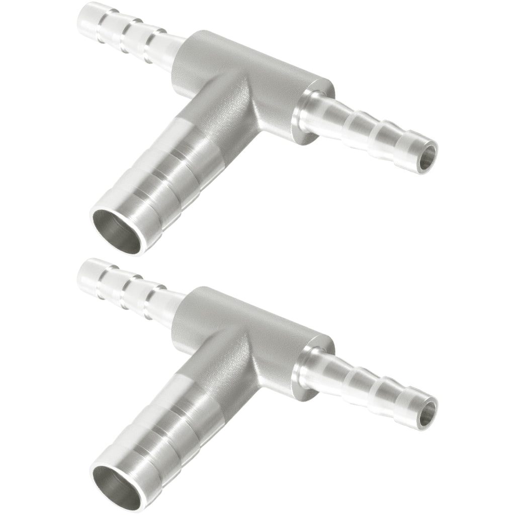 Nickel Plated Brass Reducing Tee Hose Barb, 5/16" X 1/4" X 5/16" ID, 3-Way Connector with Stainless Steel Clamp for Fuel, Coolant, Air & Vacuum Lines, Corrosion-Resistant (Pack of 2)