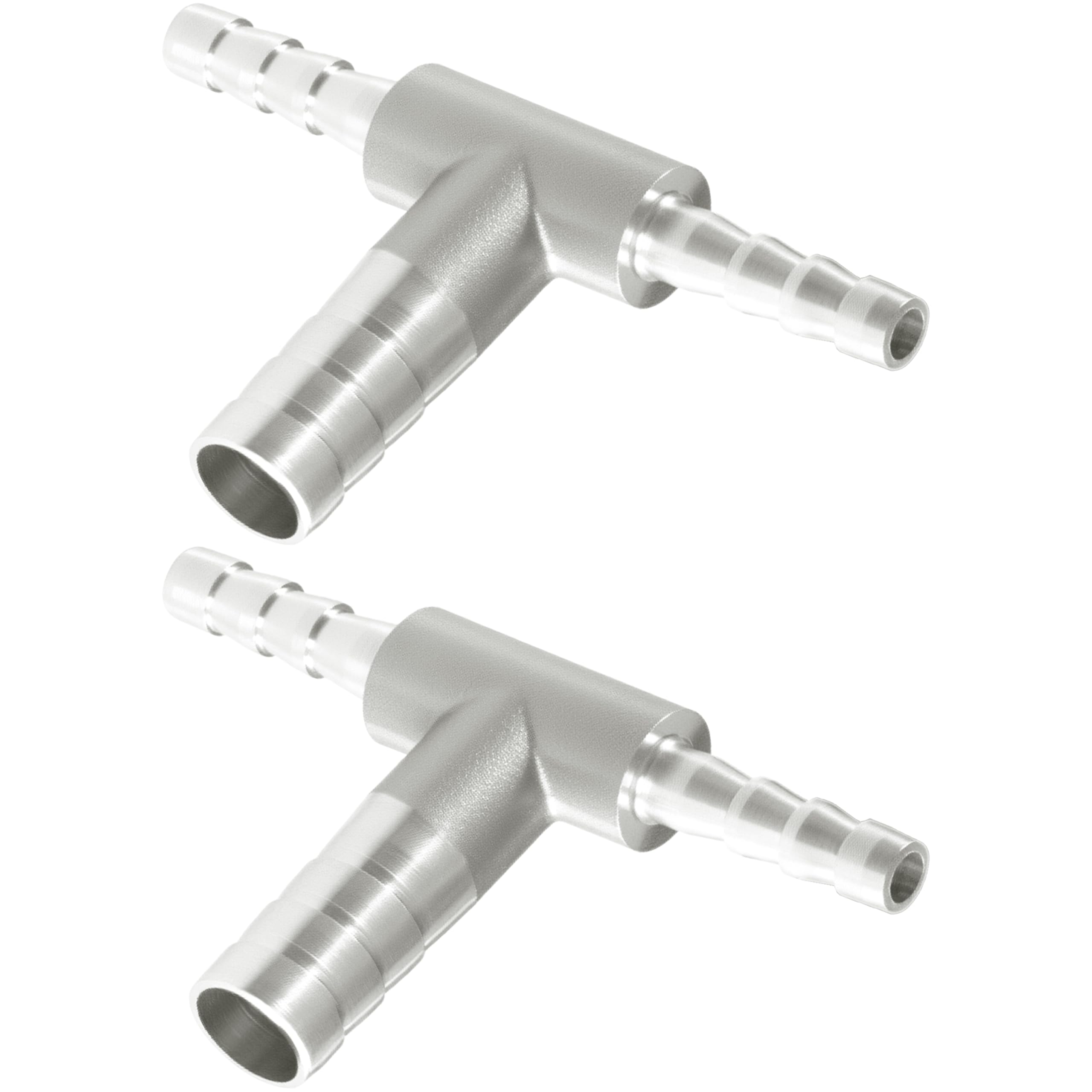 Nickel Plated Brass Reducing Tee Hose Barb, 5/16" X 1/4" X 5/16" ID, 3-Way Connector with Stainless Steel Clamp for Fuel, Coolant, Air & Vacuum Lines, Corrosion-Resistant (Pack of 2)