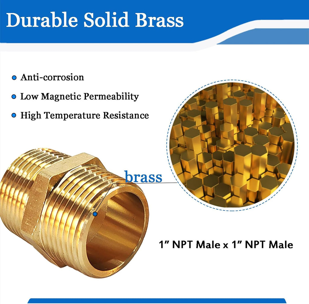 2PCS Hex Brass Nipples 1"NPT Male X 1" NPT Male Pipe Fitting 1 inch Brass Pipe Nipples Pipe Adapter Fittings Heavy Equal Brass Nipples Connectors