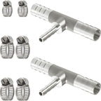 Nickel Plated Brass Reducing Tee Hose Barb, 5/16" X 1/4" X 5/16" ID, 3-Way Connector with Stainless Steel Clamp for Fuel, Coolant, Air & Vacuum Lines, Corrosion-Resistant (Pack of 2)