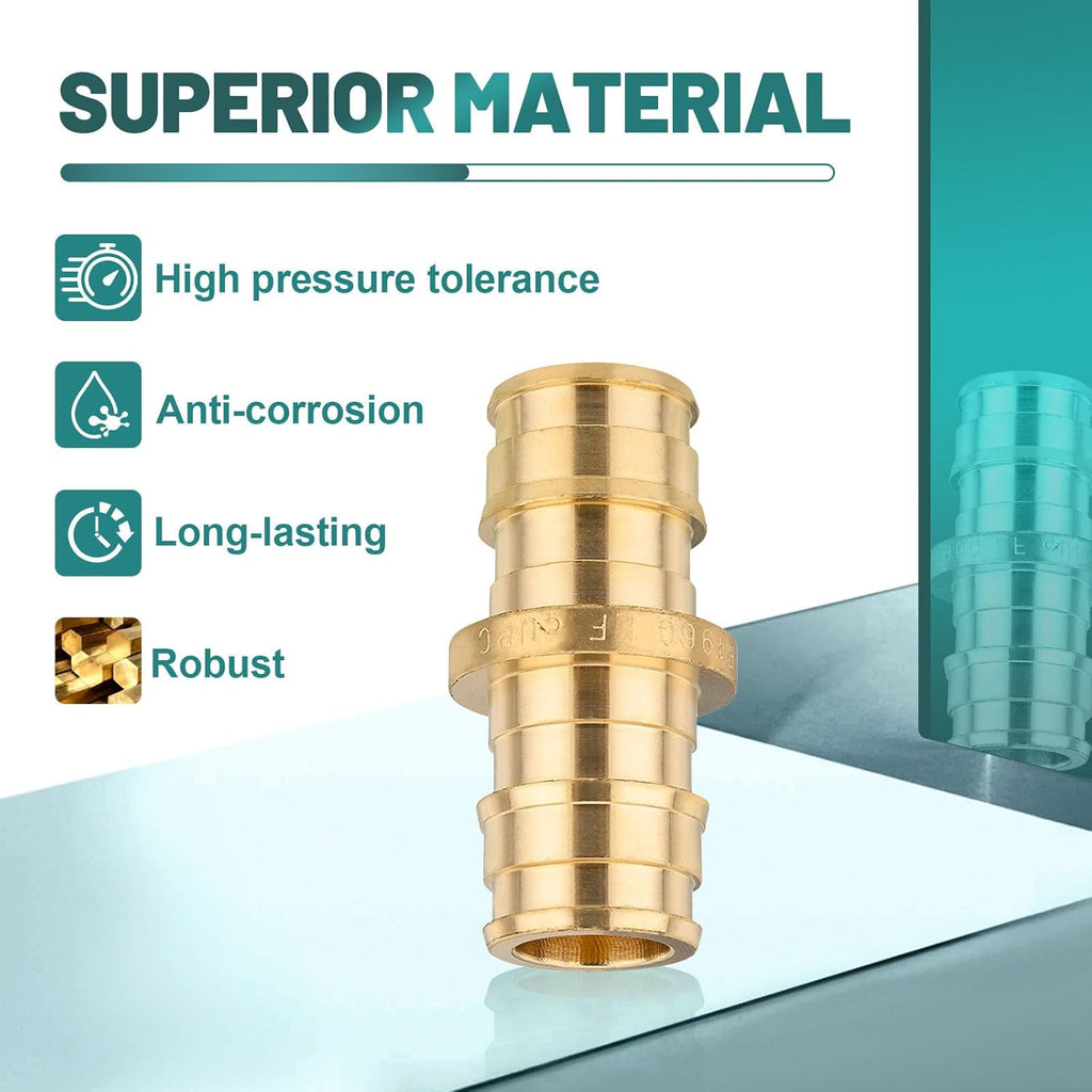 10-Pack Niikappu Pex Expansion Fitting, 1/2" x 1/2" Pex-A Coupling, Brass Expansion Pipe Fitting for PEX A Pipe