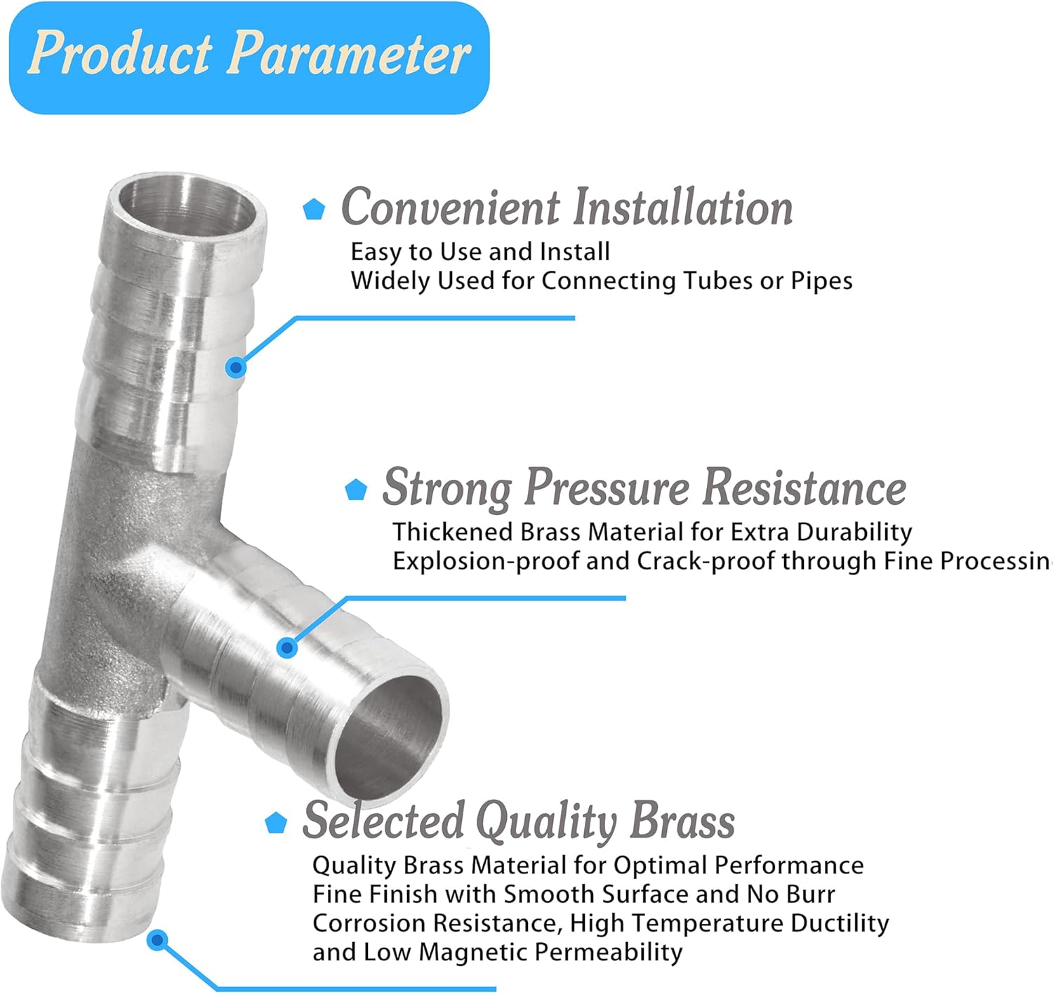 Nickel Plated Brass Reducing Tee Hose Barb, 5/16" X 1/4" X 5/16" ID, 3-Way Connector with Stainless Steel Clamp for Fuel, Coolant, Air & Vacuum Lines, Corrosion-Resistant (Pack of 2)