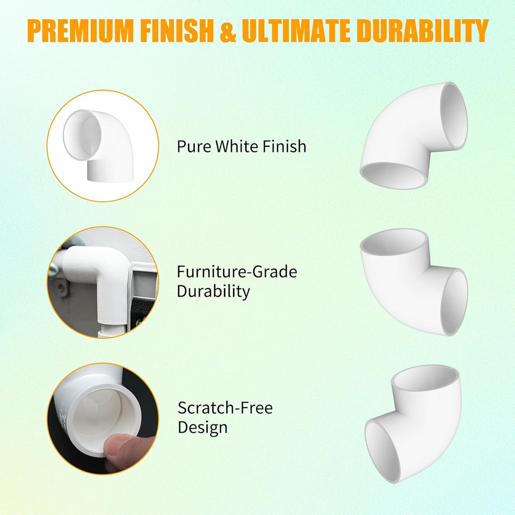 PVC Fitting Elbow Connector, Furniture Grade Elbow Side Outlet, PVC Corner Fittings for Building Furniture Greenhouse Shed Pipe Fittings Tent Connection (2 Way 90 Degree（20Packs）, 1")