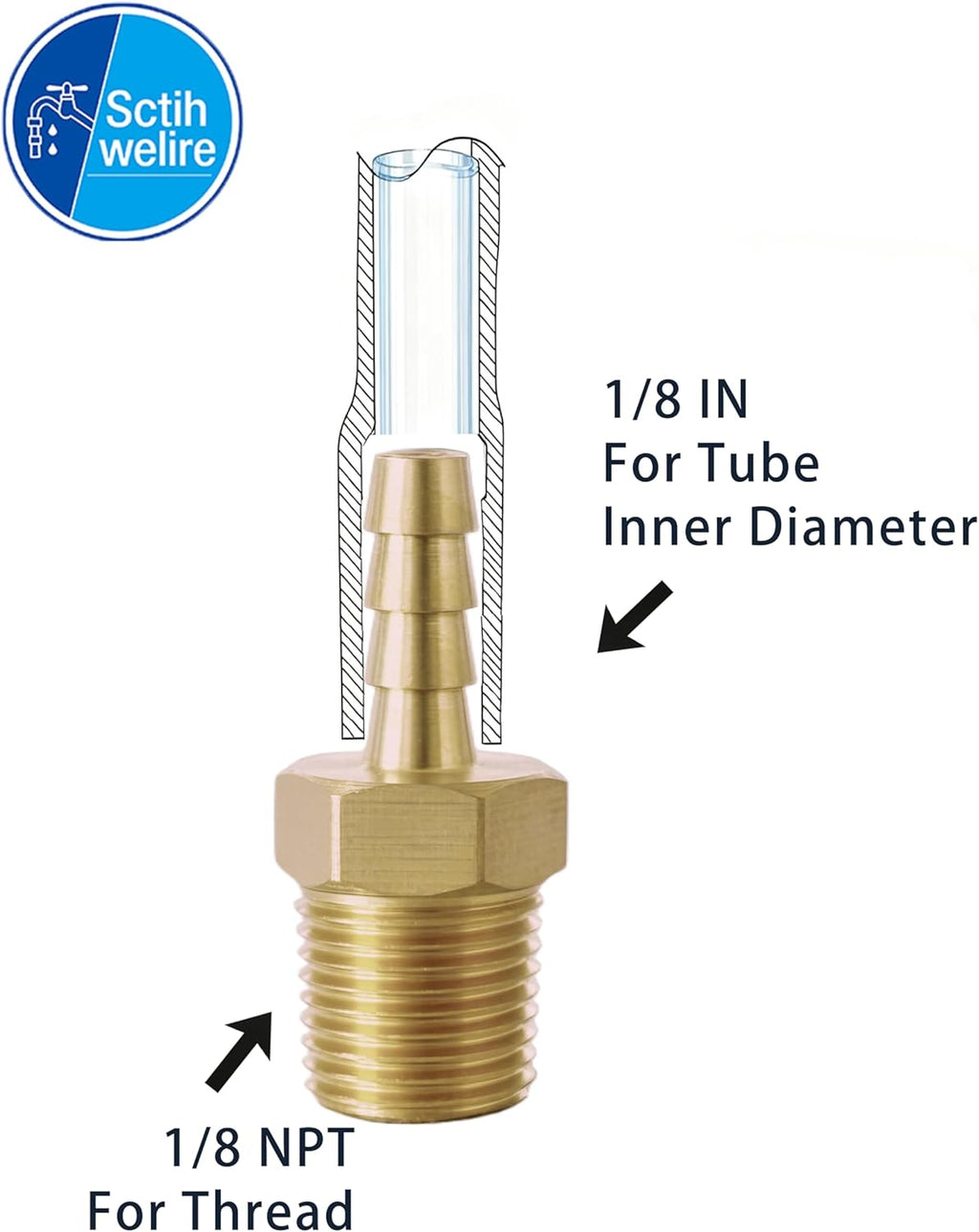 Brass Hose Barb Fitting, 1/8" Barb x 1/8" MNPT, 10-Pack, Male NPT to Hose Connector for Air, Fuel & Fluid Lines (1/8"ID to 1/8NPT)