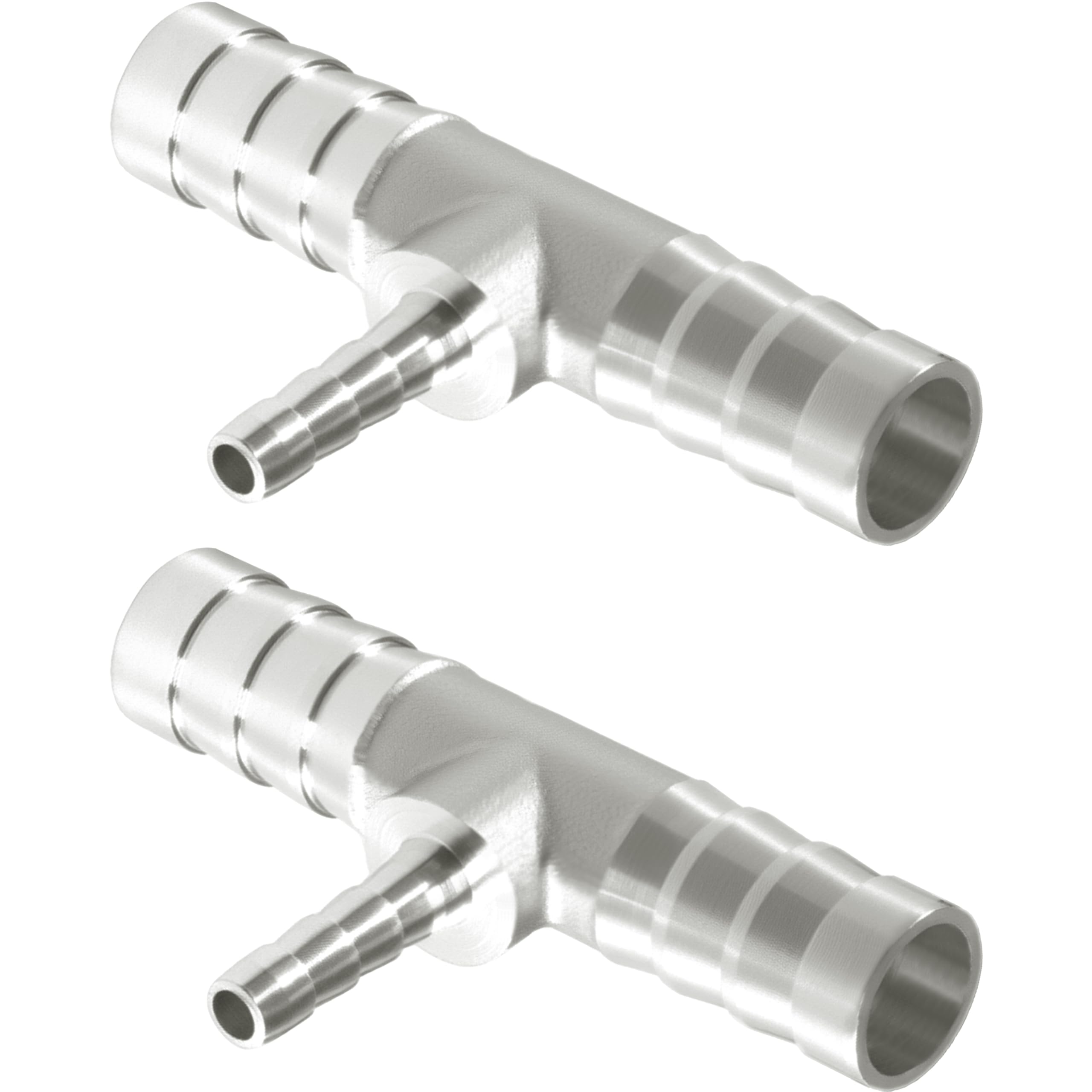 Nickel Plated Brass Reducing Tee Hose Barb, 5/16" X 1/4" X 5/16" ID, 3-Way Connector with Stainless Steel Clamp for Fuel, Coolant, Air & Vacuum Lines, Corrosion-Resistant (Pack of 2)