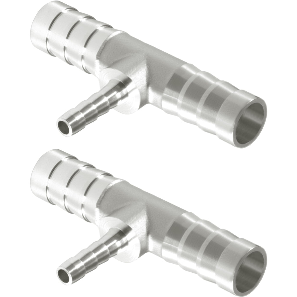 Nickel Plated Brass Reducing Tee Hose Barb, 5/16" X 1/4" X 5/16" ID, 3-Way Connector with Stainless Steel Clamp for Fuel, Coolant, Air & Vacuum Lines, Corrosion-Resistant (Pack of 2)