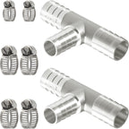 Nickel Plated Brass Reducing Tee Hose Barb, 5/16" X 1/4" X 5/16" ID, 3-Way Connector with Stainless Steel Clamp for Fuel, Coolant, Air & Vacuum Lines, Corrosion-Resistant (Pack of 2)