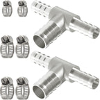 Nickel Plated Brass Reducing Tee Hose Barb, 5/16" X 1/4" X 5/16" ID, 3-Way Connector with Stainless Steel Clamp for Fuel, Coolant, Air & Vacuum Lines, Corrosion-Resistant (Pack of 2)