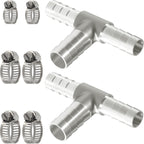 Nickel Plated Brass Reducing Tee Hose Barb, 5/16" X 1/4" X 5/16" ID, 3-Way Connector with Stainless Steel Clamp for Fuel, Coolant, Air & Vacuum Lines, Corrosion-Resistant (Pack of 2)