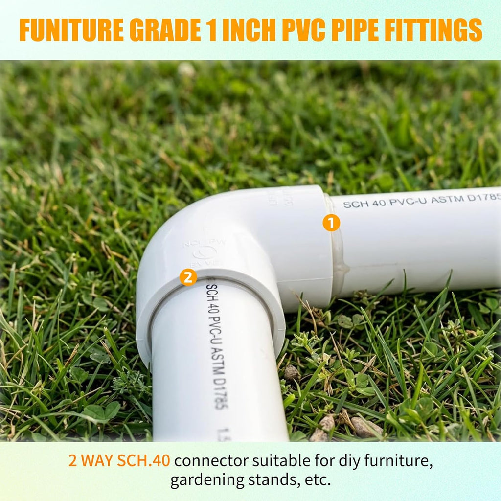 PVC Fitting Elbow Connector, Furniture Grade Elbow Side Outlet, PVC Corner Fittings for Building Furniture Greenhouse Shed Pipe Fittings Tent Connection (2 Way 90 Degree（20Packs）, 1")