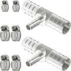 Nickel Plated Brass Reducing Tee Hose Barb, 5/16" X 1/4" X 5/16" ID, 3-Way Connector with Stainless Steel Clamp for Fuel, Coolant, Air & Vacuum Lines, Corrosion-Resistant (Pack of 2)